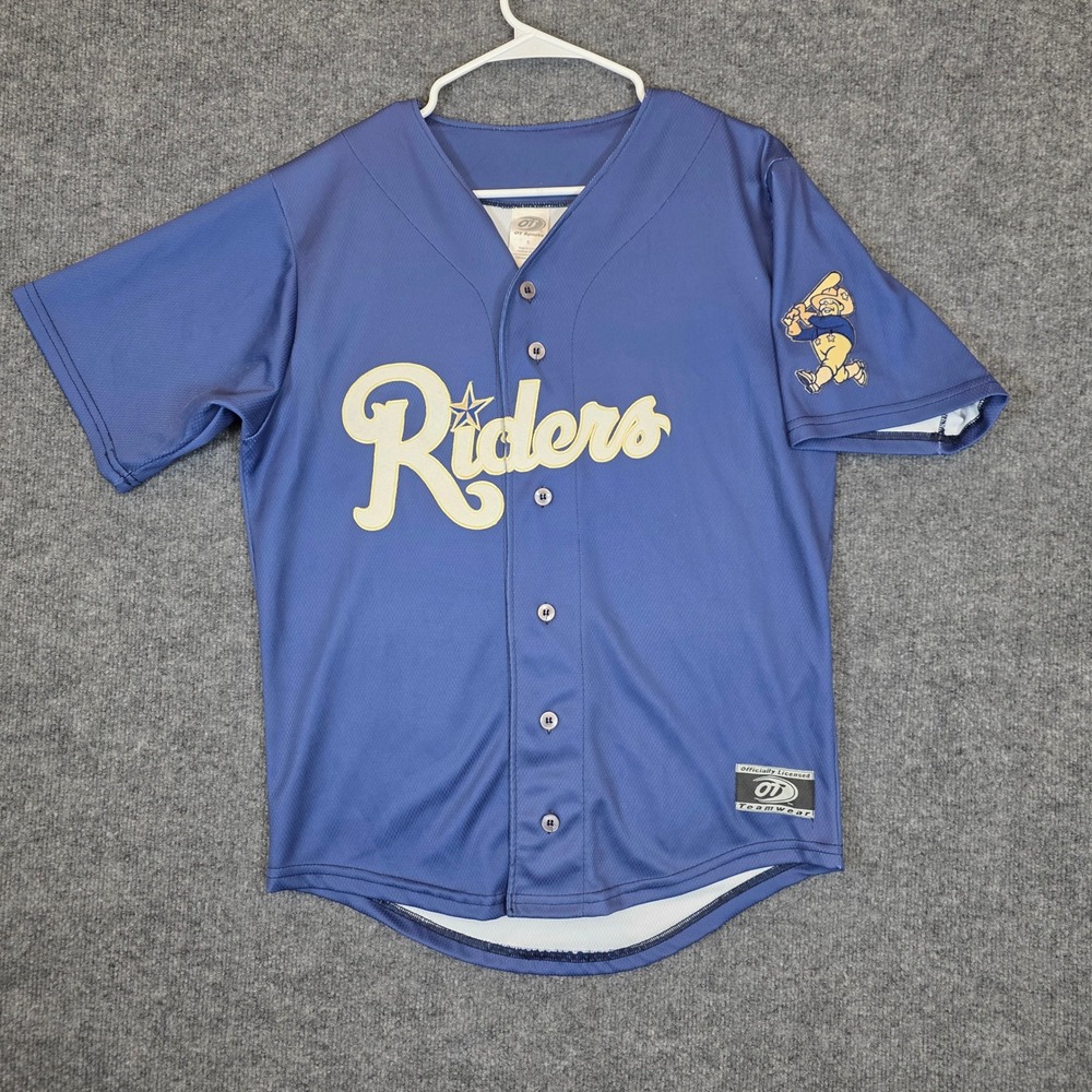 OT Sports Baseball Jersey Mens Small Blue Frisco Riders Button Front MiLB USA